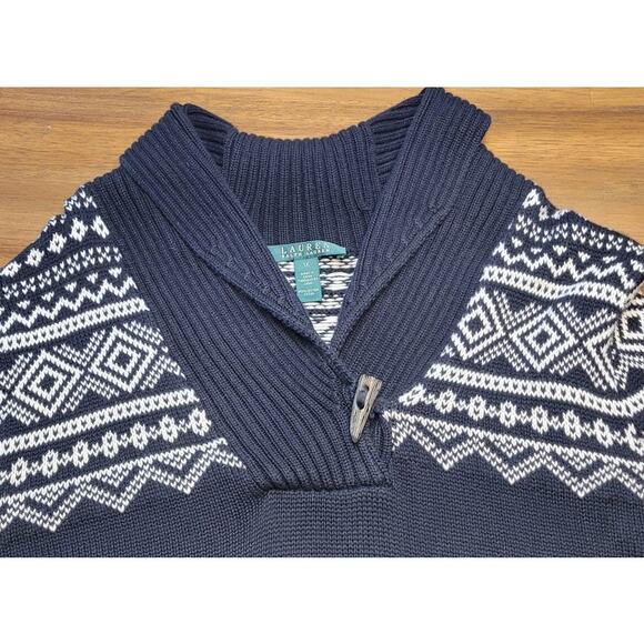 🖤 VTG Lauren Ralph Lauren Fair Isle Shawl Collar Sweater – 1X – Cozy Classic - Picture 4 of 9